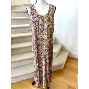 J.Jill Pink & Green Floral Block Print Sleeveless Maxi Dress